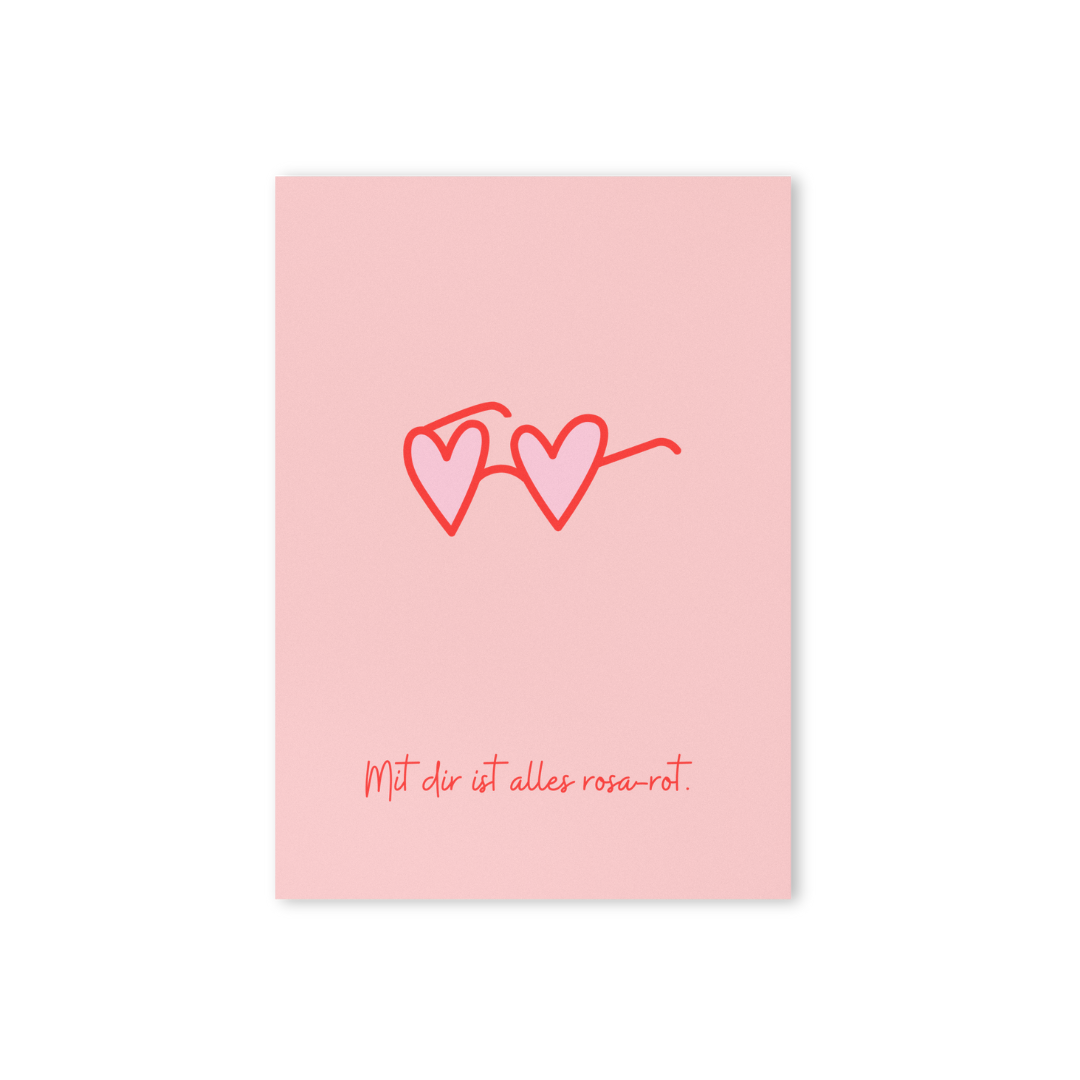 Postkarte - Mit dir ist alles rosa-rot.