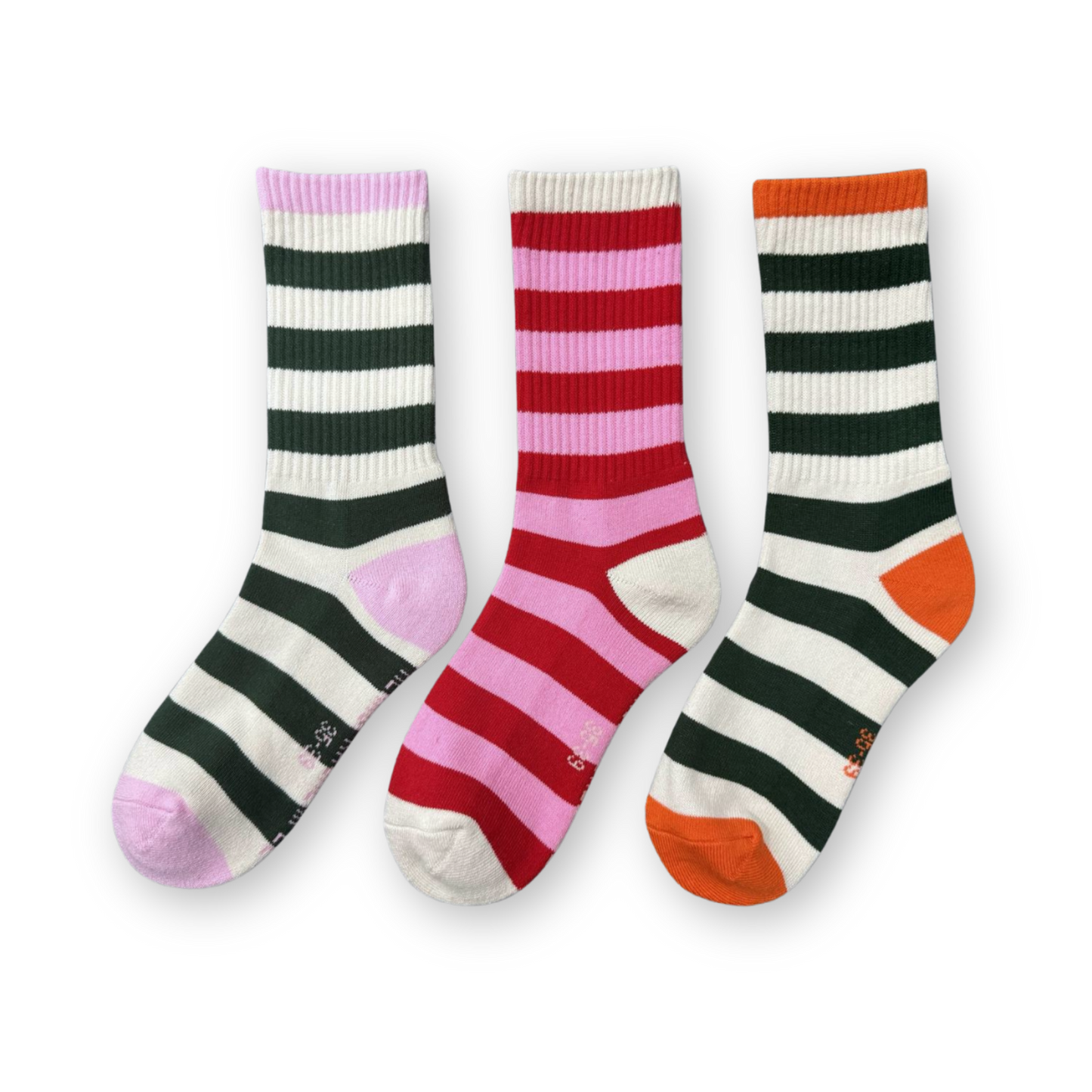 SOCKEN - Streifen dunkelgrün - rosa